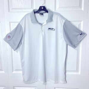 Nike Seahawks Men's Polo Shirt NFL On Field Apparel XXL White Gray Golf Shirt